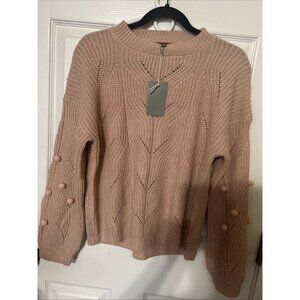 MIROH Women's Sweater size Large Pink/Peach acrylic Pom Poms accents